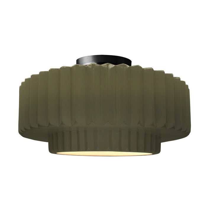 Justice Designs CER-6375-MGRN-MBLK One Light Semi-Flush Mount, Matte Green
