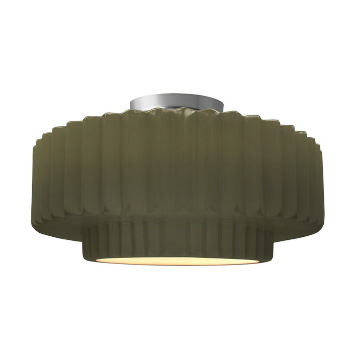 Justice Designs CER-6375-MGRN-NCKL One Light Semi-Flush Mount, Matte Green