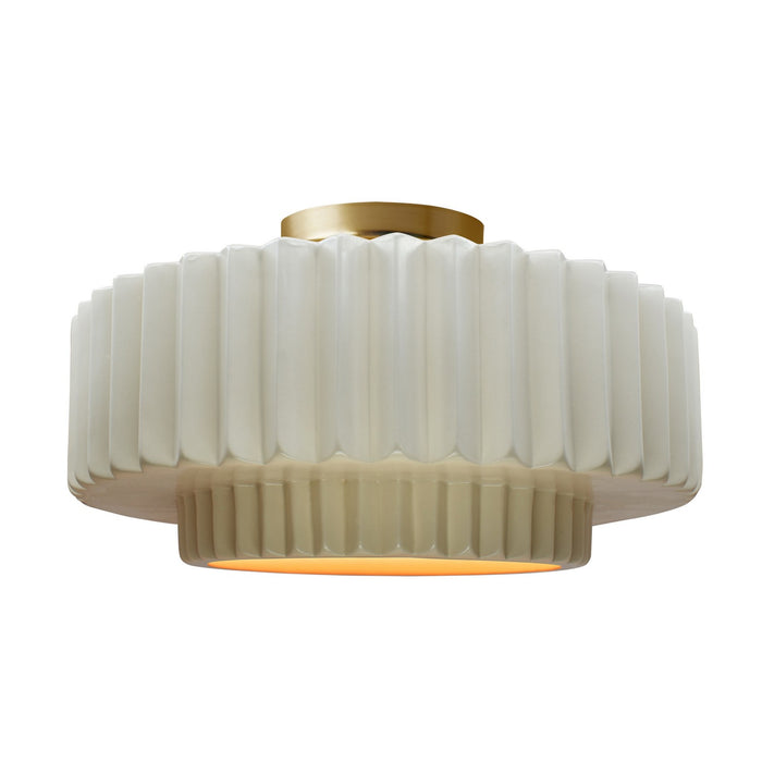 Justice Designs CER-6375-MTGD-BRSS One Light Semi-Flush Mount, Matte White w/ Champagne Gold