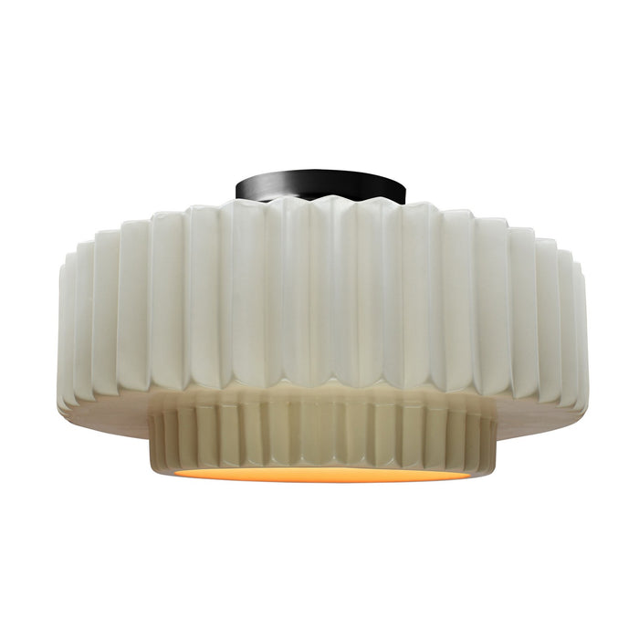 Justice Designs CER-6375-MTGD-MBLK One Light Semi-Flush Mount, Matte White w/ Champagne Gold