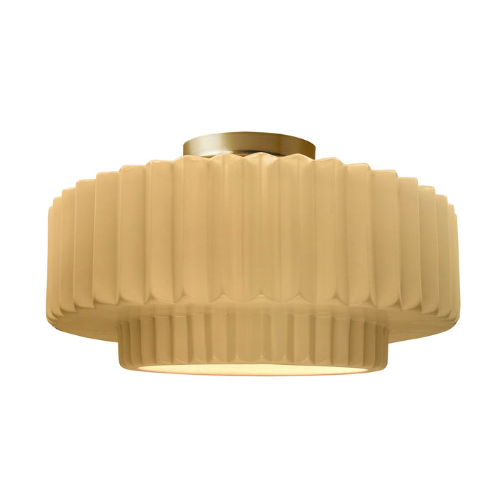 Justice Designs CER-6375-MYLW-BRSS One Light Semi-Flush Mount, Muted Yellow