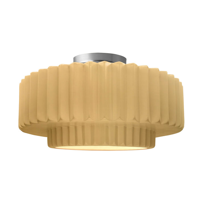 Justice Designs CER-6375-MYLW-NCKL One Light Semi-Flush Mount, Muted Yellow