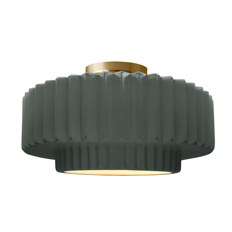 Justice Designs CER-6375-PWGN-BRSS One Light Semi-Flush Mount, Pewter Green