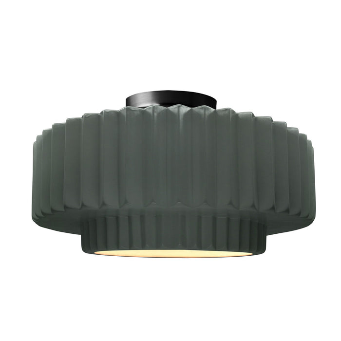 Justice Designs CER-6375-PWGN-MBLK One Light Semi-Flush Mount, Pewter Green