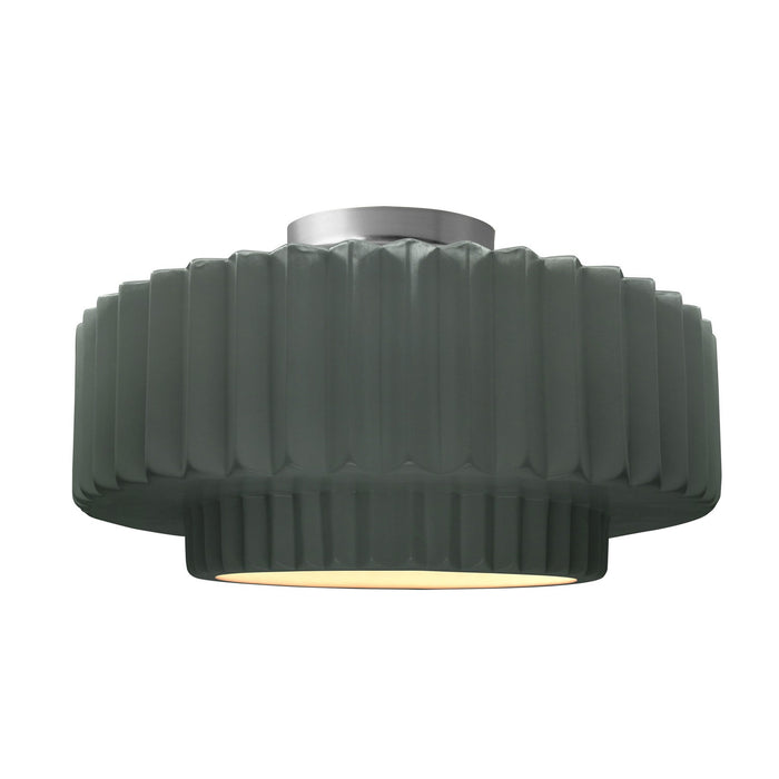 Justice Designs CER-6375-PWGN-NCKL One Light Semi-Flush Mount, Pewter Green