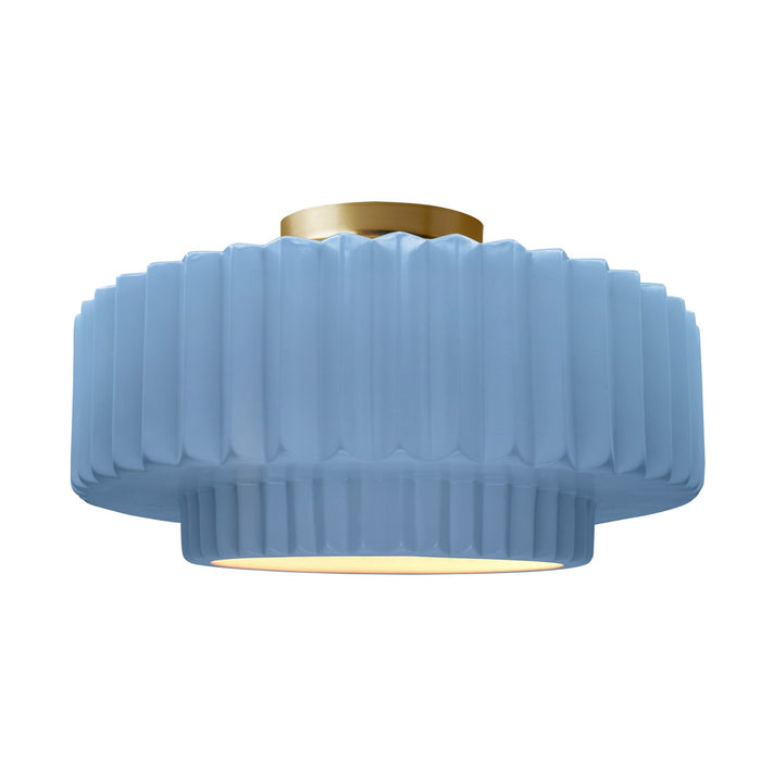 Justice Designs CER-6375-SKBL-BRSS One Light Semi-Flush Mount, Sky Blue