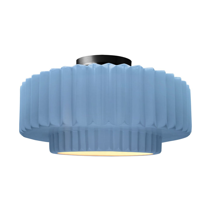 Justice Designs CER-6375-SKBL-MBLK One Light Semi-Flush Mount, Sky Blue