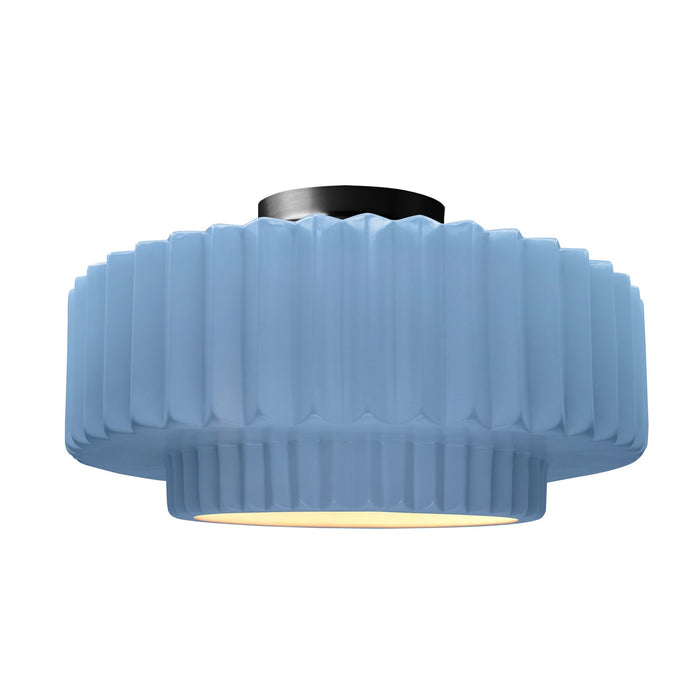 Justice Designs CER-6375-SKBL-MBLK One Light Semi-Flush Mount, Sky Blue