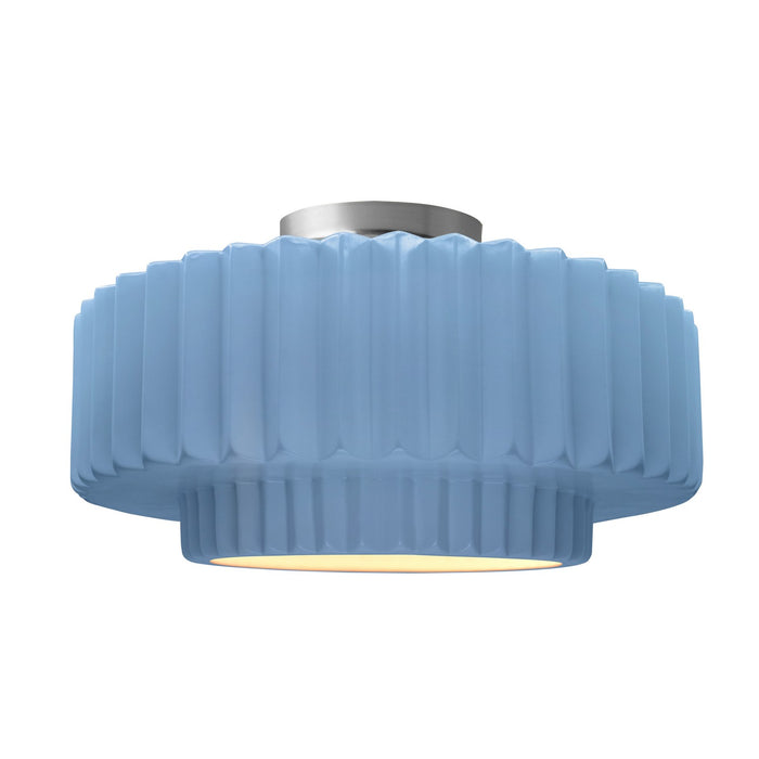 Justice Designs CER-6375-SKBL-NCKL One Light Semi-Flush Mount, Sky Blue