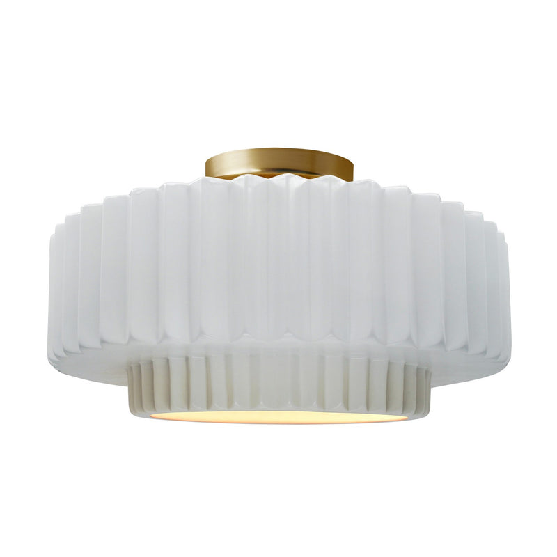 Justice Designs CER-6375-WHT-BRSS One Light Semi-Flush Mount, Gloss White