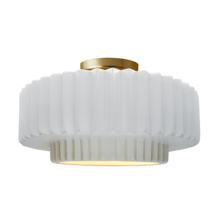 Justice Designs CER-6375-WTWT-BRSS One Light Semi-Flush Mount, Gloss White (outside and inside of fixture)