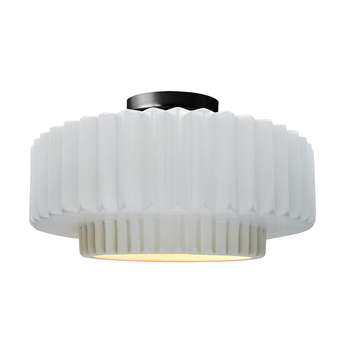 Justice Designs CER-6375-WTWT-MBLK One Light Semi-Flush Mount, Gloss White (outside and inside of fixture)