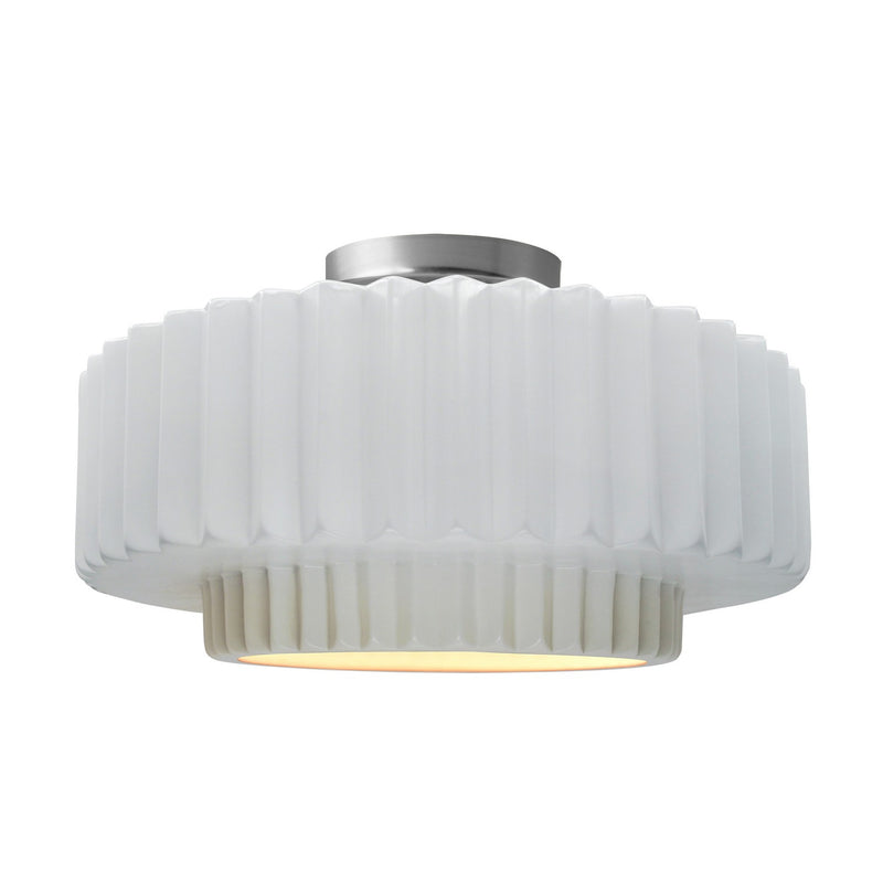 Justice Designs CER-6375-WTWT-NCKL One Light Semi-Flush Mount, Gloss White (outside and inside of fixture)