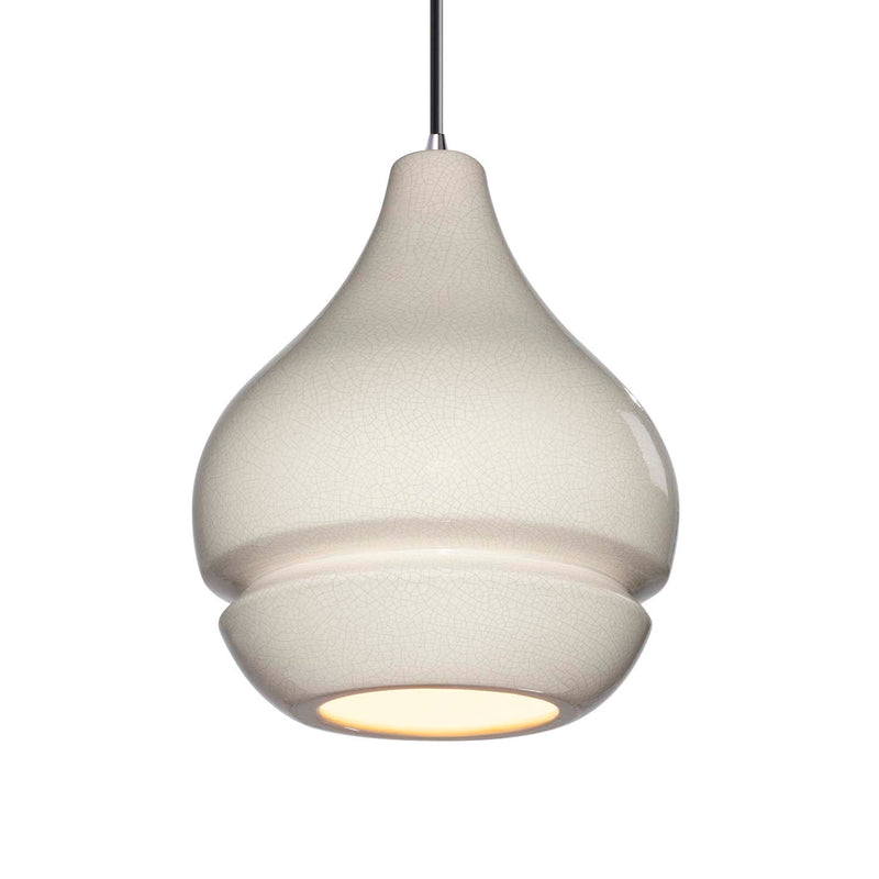 Justice Designs CER-6400-CRK-CROM-BKCD One Light Pendant, White Crackle