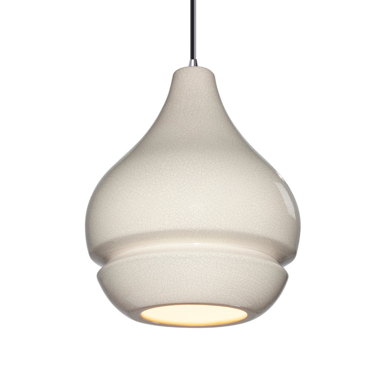 Justice Designs CER-6400-CRK-NCKL-BKCD One Light Pendant, White Crackle