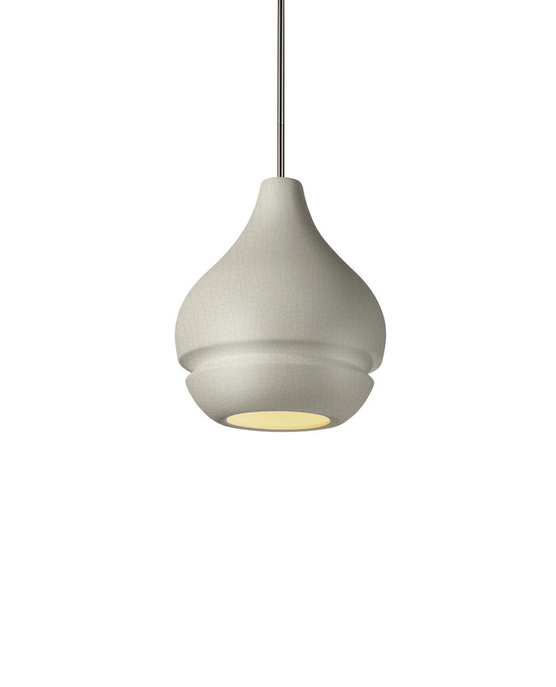 Justice Designs CER-6400-CRK-NCKL-RIGID One Light Pendant, White Crackle