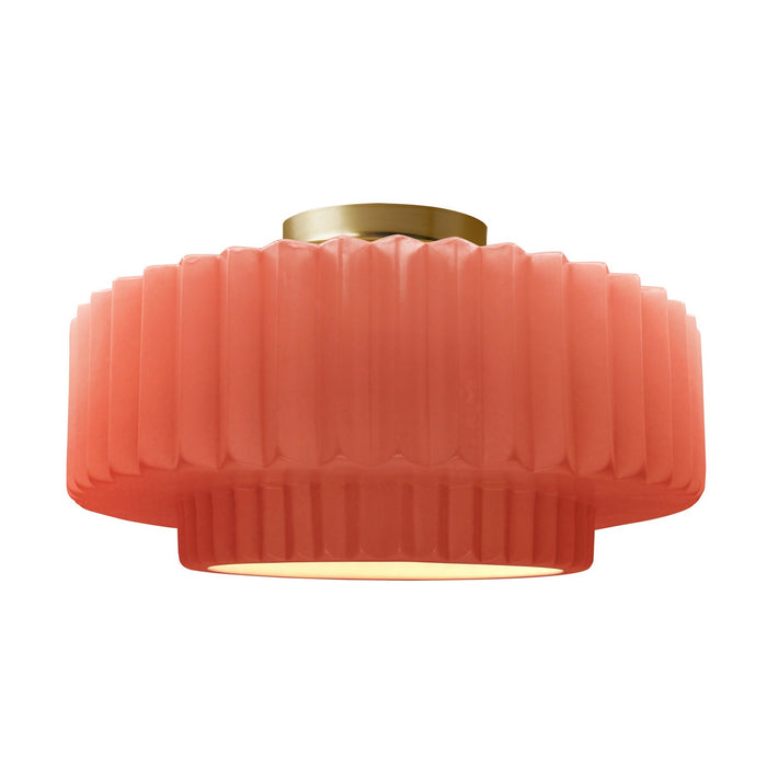 Justice Designs CER-6375-BSH-BRSS One Light Semi-Flush Mount, Gloss Blush