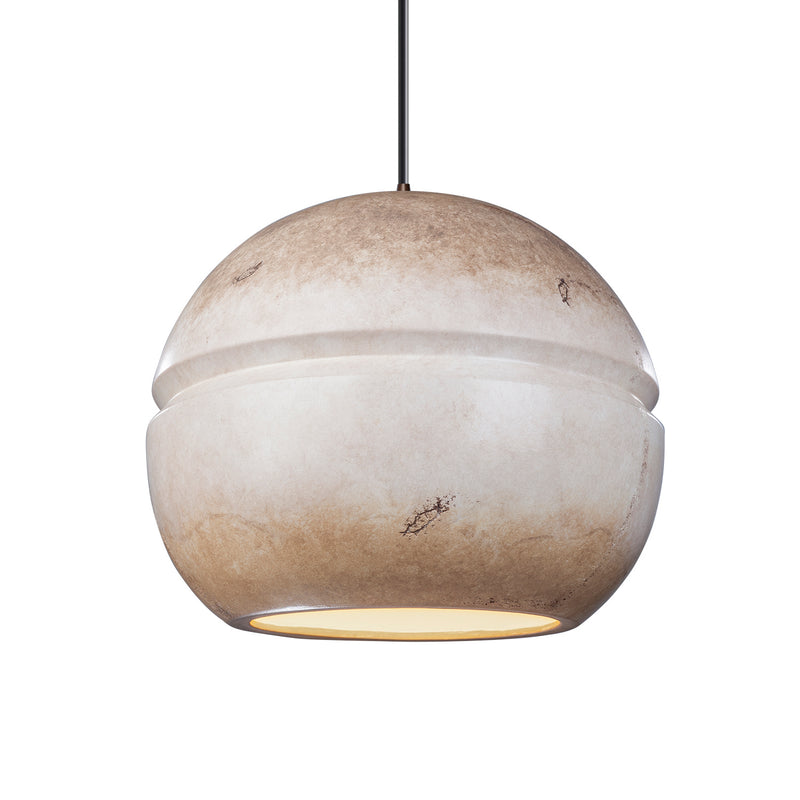 Justice Designs CER-6415-TRAG-DBRZ-BKCD One Light Pendant, Greco Travertine