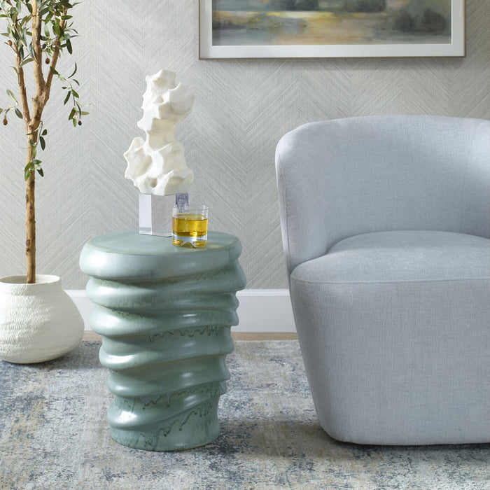 Uttermost 24869 Stool, Light Aqua Glaze
