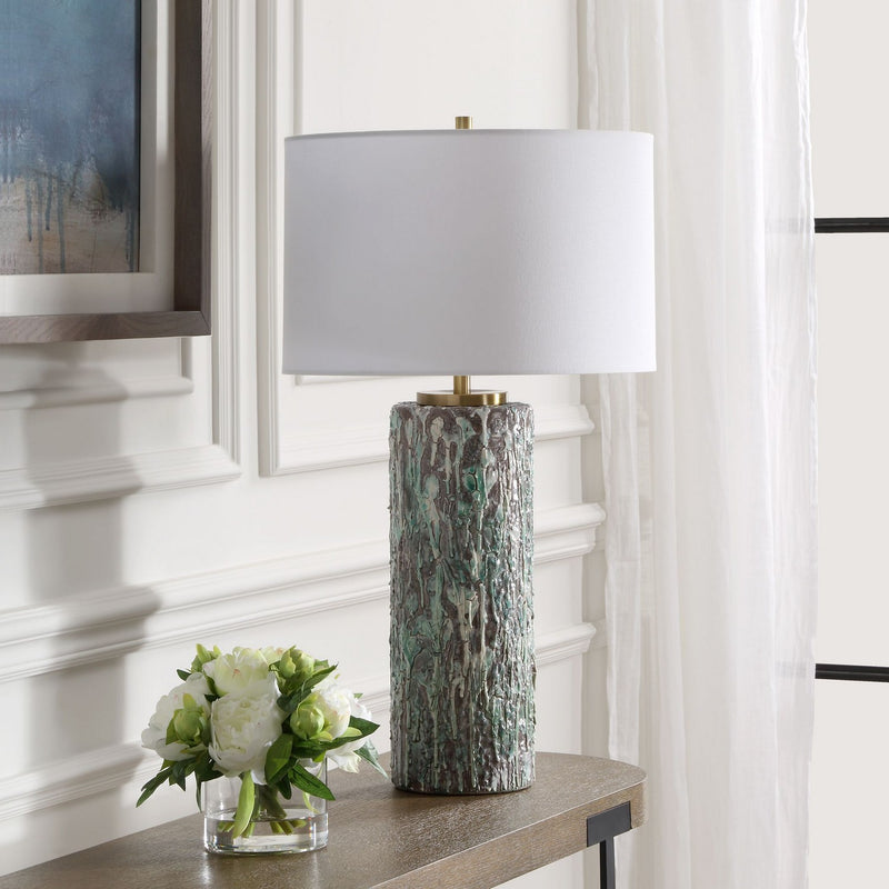 Uttermost 30350 One Light Table Lamp, Charcoal Background. Brass