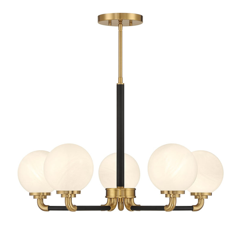 Lighting One E V6-L1-9605-5-143 Five Light Chandelier, Matte Black w/ Warm Brass