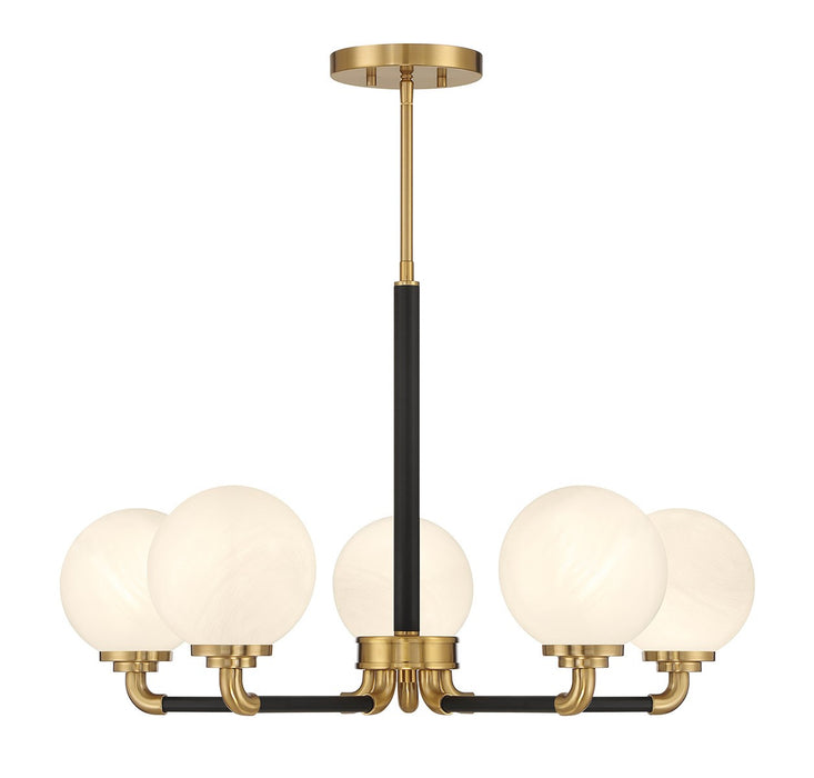 Lighting One E V6-L1-9605-5-143 Five Light Chandelier, Matte Black w/ Warm Brass