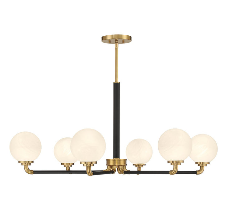 Lighting One E V6-L1-9606-6-143 Six Light Chandelier, Matte Black w/ Warm Brass