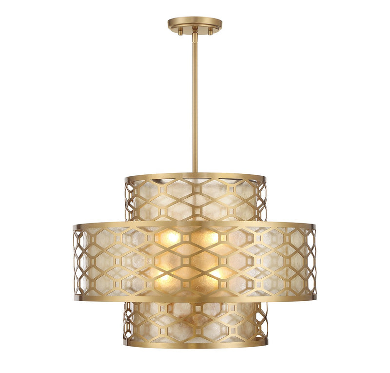 Lighting One E V6-L7-6103-4-322 Four Light Pendant, Warm Brass