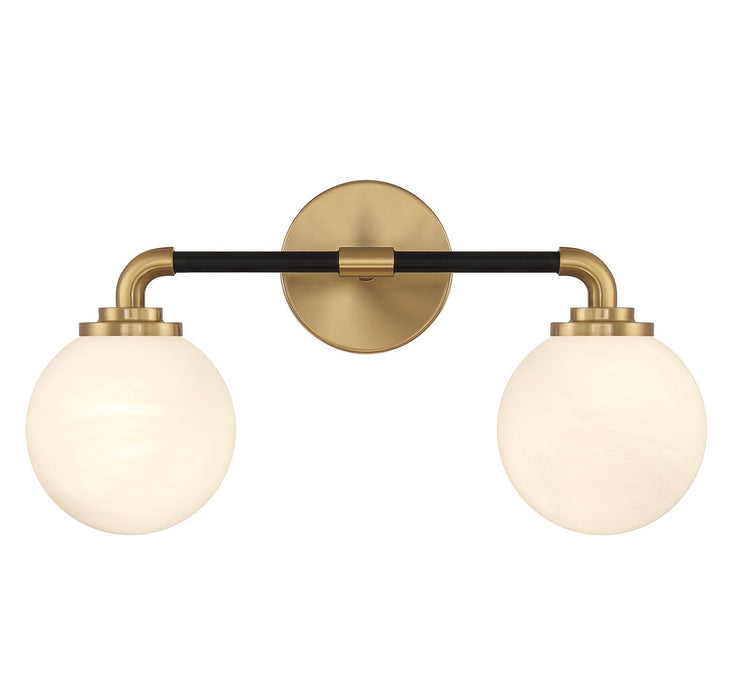Lighting One E V6-L8-9604-2-143 Two Light Bathroom Vanity, Matte Black w/ Warm Brass