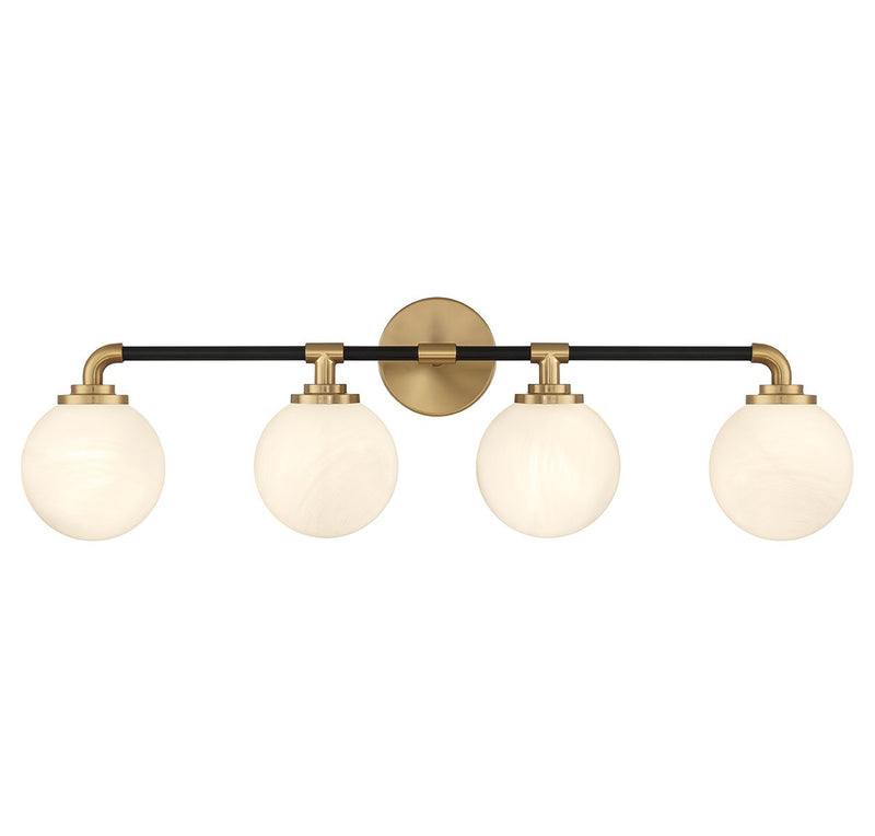 Lighting One E V6-L8-9604-4-143 Four Light Bathroom Vanity, Matte Black w/ Warm Brass