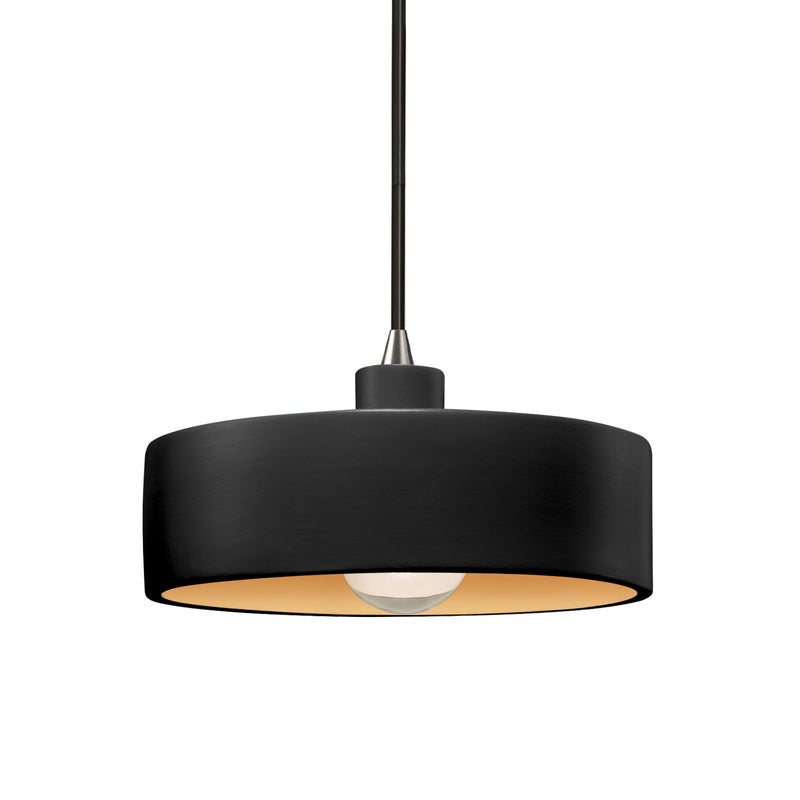 Justice Designs CER-6460-CBGD-NCKL-BKCD One Light Pendant, Carbon Matte Black/Champagne Gold