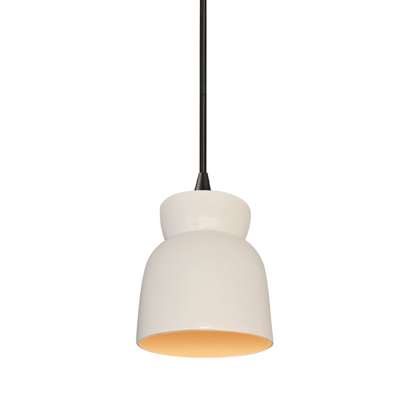 Justice Designs CER-6515-MTGD-MBLK-BKCD One Light Pendant, Matte White with Champagne Gold
