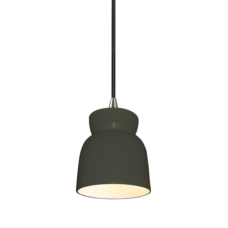 Justice Designs CER-6515-PWGN-NCKL-BKCD One Light Pendant, Pewter Green