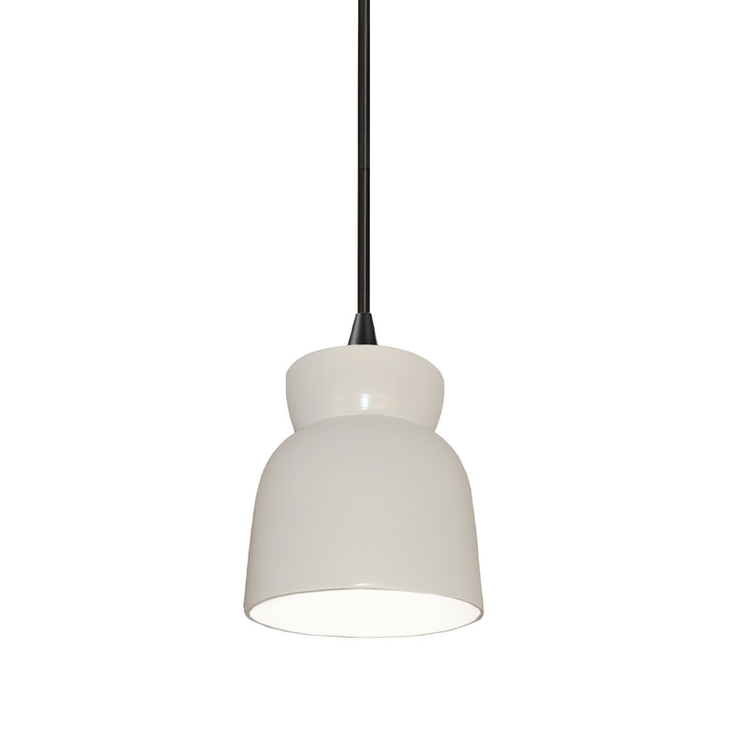 Justice Designs CER-6515-WHT-MBLK-BKCD One Light Pendant, Gloss White