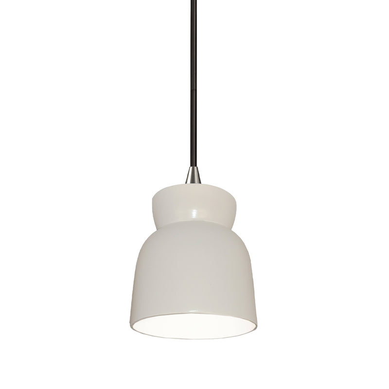 Justice Designs CER-6515-WHT-NCKL-BKCD One Light Pendant, Gloss White