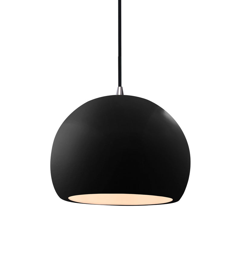 Justice Designs CER-6530-BKMT-NCKL-BKCD One Light Pendant, Gloss Black w/ Matte White