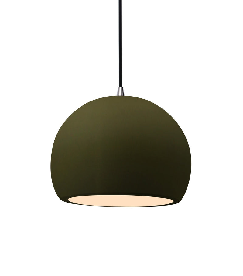 Justice Designs CER-6530-MGRN-NCKL-BKCD One Light Pendant, Matte Green