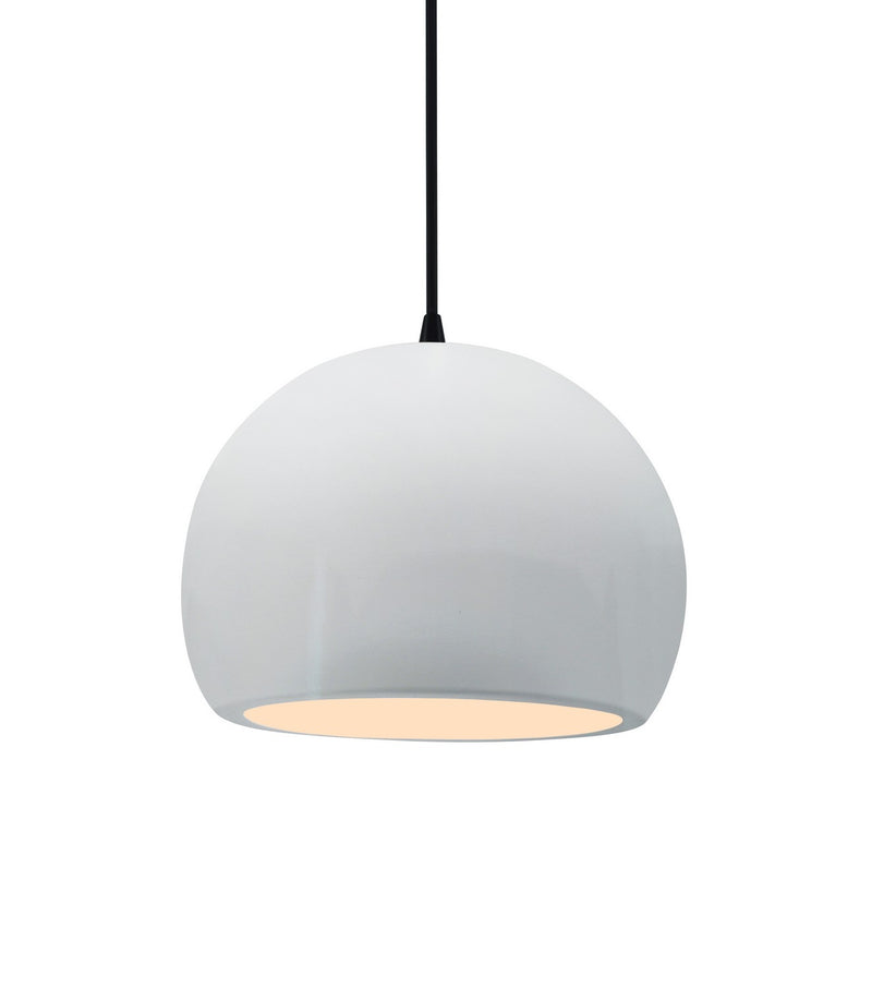 Justice Designs CER-6530-WHT-MBLK-BKCD One Light Pendant, Gloss White