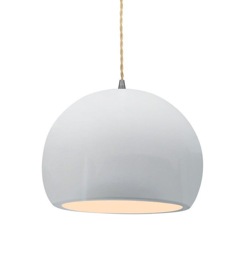 Justice Designs CER-6533-WHT-NCKL-BEIG-TWST One Light Pendant, Gloss White