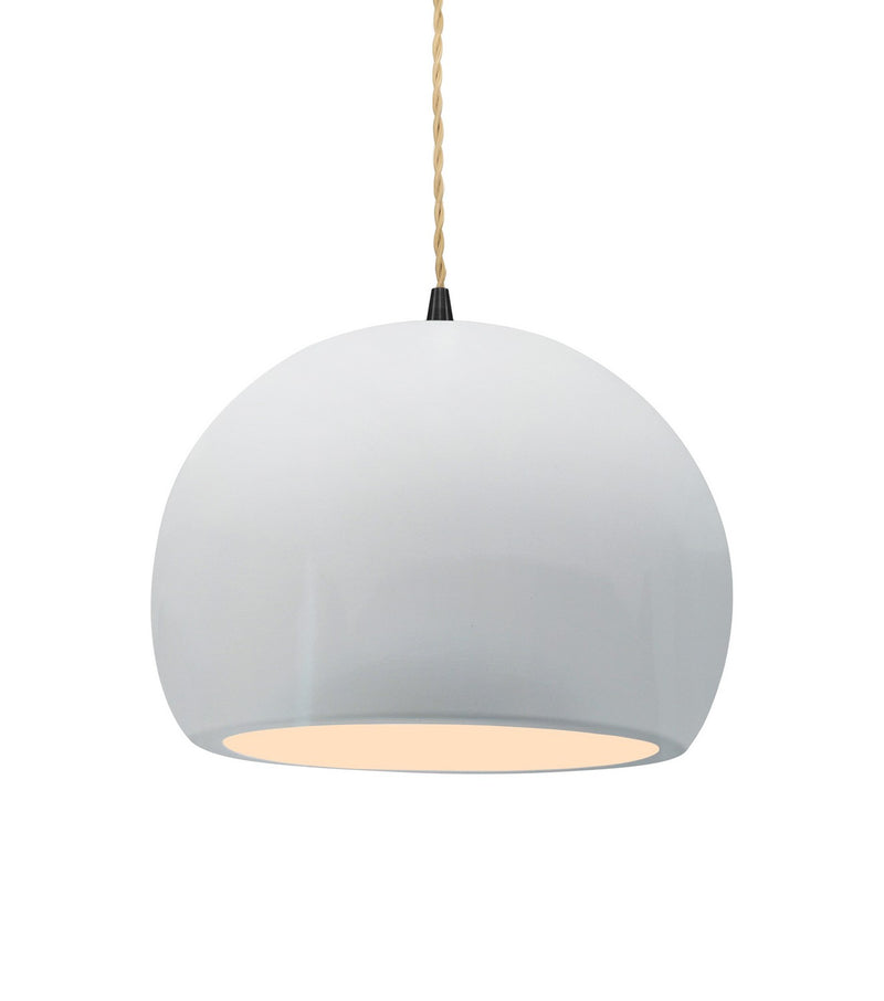 Justice Designs CER-6533-WTWT-MBLK-BEIG-TWST One Light Pendant, Gloss White (outside and inside of fixture)