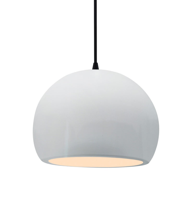 Justice Designs CER-6533-WTWT-MBLK-BKCD One Light Pendant, Gloss White (outside and inside of fixture)