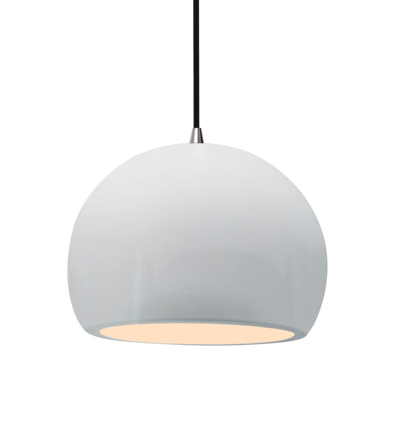 Justice Designs CER-6533-WTWT-NCKL-BKCD One Light Pendant, Gloss White (outside and inside of fixture)