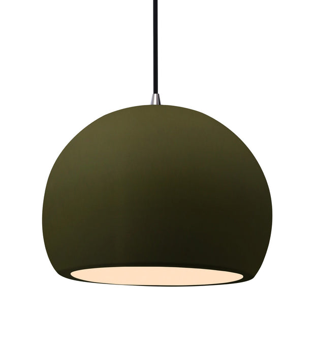 Justice Designs CER-6535-MGRN-NCKL-BKCD One Light Pendant, Matte Green
