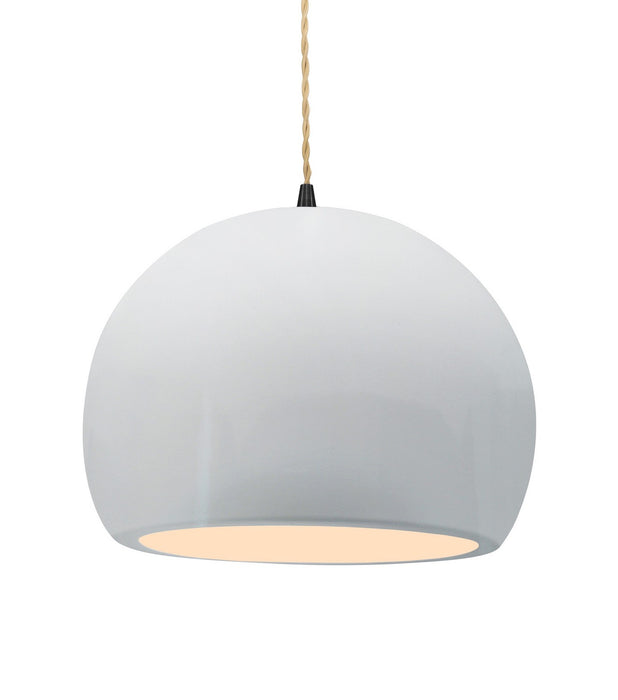 Justice Designs CER-6535-WHT-MBLK-BEIG-TWST One Light Pendant, Gloss White