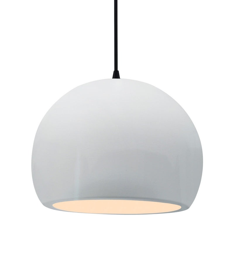 Justice Designs CER-6535-WTWT-MBLK-BKCD One Light Pendant, Gloss White (outside and inside of fixture)