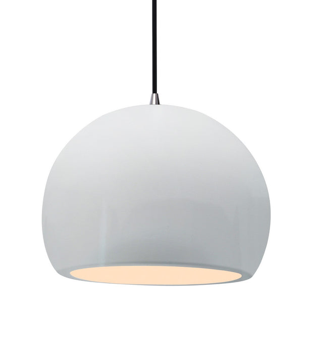 Justice Designs CER-6535-WTWT-NCKL-BKCD One Light Pendant, Gloss White (outside and inside of fixture)