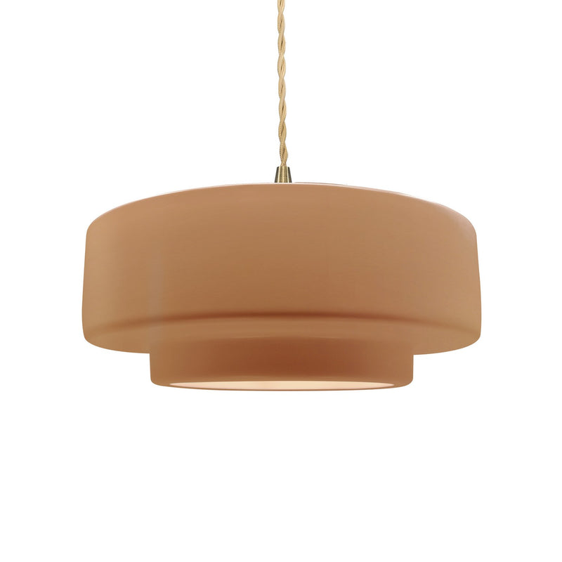 Justice Designs CER-6543-ADOB-BRSS-BEIG-TWST One Light Pendant, Adobe