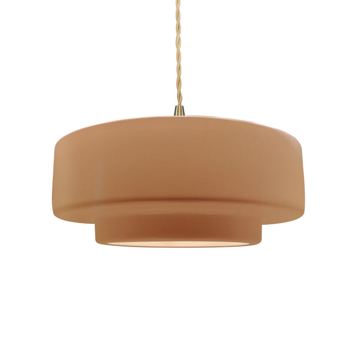 Justice Designs CER-6543-ADOB-BRSS-BEIG-TWST One Light Pendant, Adobe