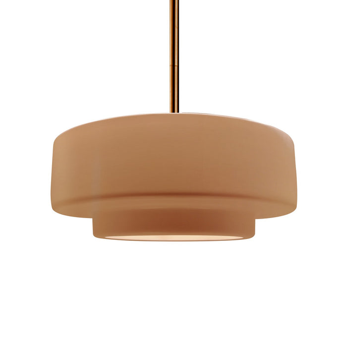 Justice Designs CER-6543-ADOB-BRSS-RIGID One Light Pendant, Adobe