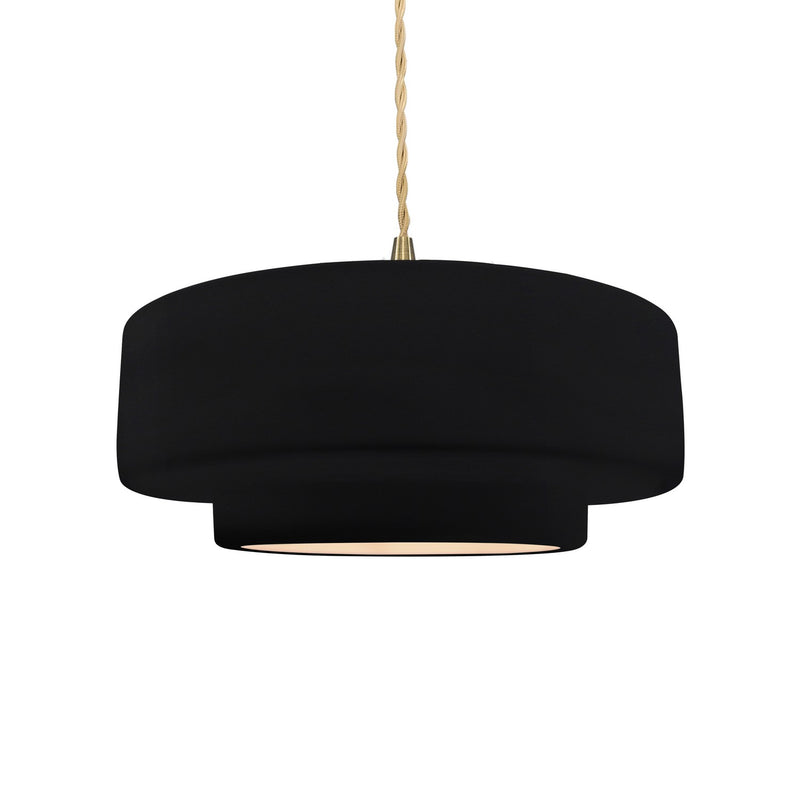 Justice Designs CER-6543-BKMT-BRSS-BEIG-TWST One Light Pendant, Gloss Black w/ Matte White